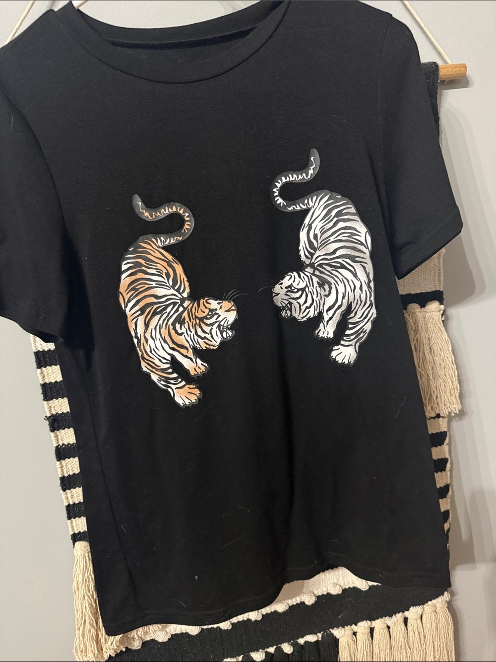 Black Short-Sleeve Tee with Orange & White Tiger Graphics